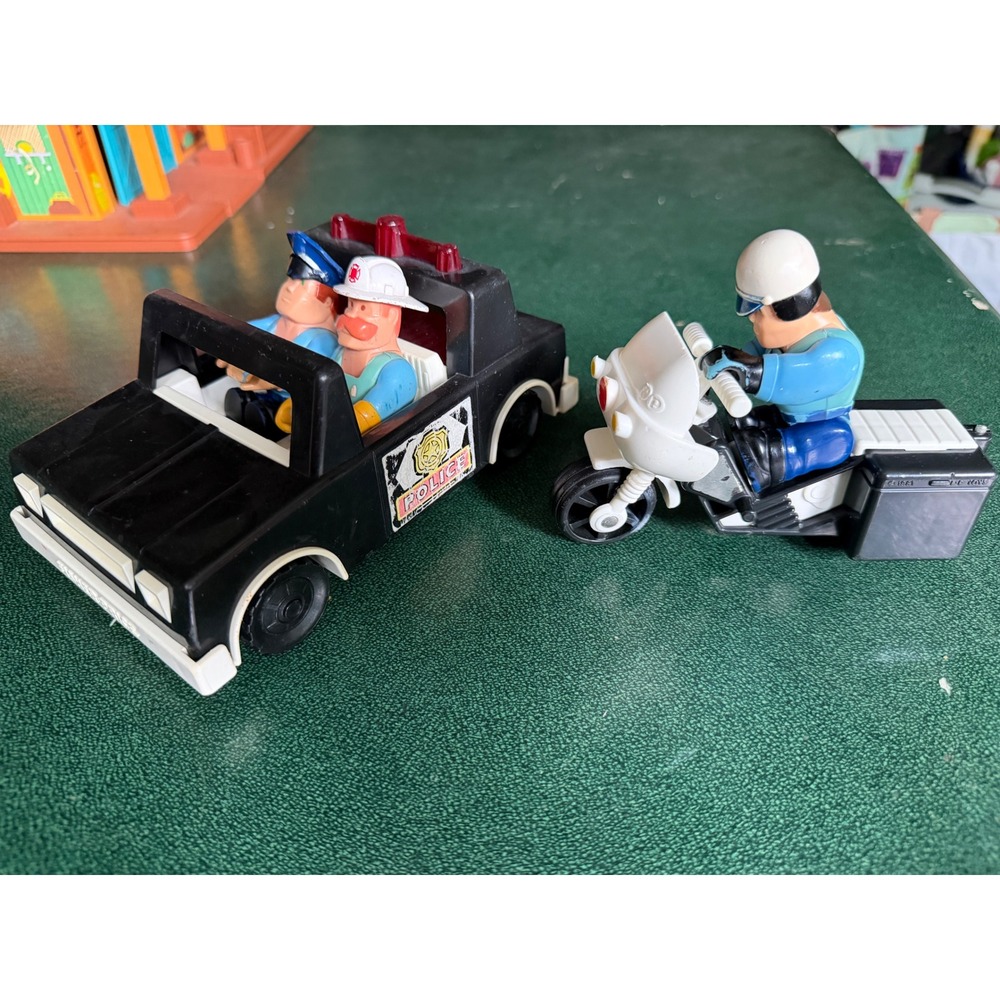 Vintage 1981 Fisher Price Husky Helpers Police‎ Car Motorcycle Figures Set 335